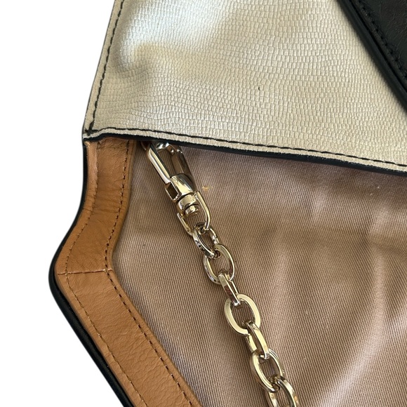 Banana Republic Theresa Envelope Clutch Leather Black Beige Tan Purse Chain